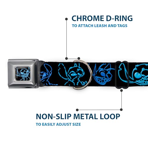 Disney Hundehalsband, Metall-Sicherheitsgurtschnalle, elektrische Stichposen, Schwarz, Neonblau, 40,6 bis 58,9 cm, 3,8 cm breit
