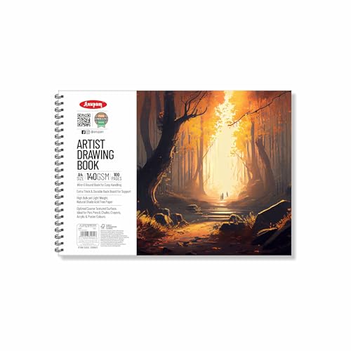 Image of Anupam Artist Drawing Book for Sketching with Cartridge Paper for Sketching Wiro Binding 140GSM 50 Sheets, 100 Pages for Artists, Kids & Professionals for Marker Colored Pencil Pastels (A4 Size)