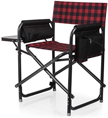 ONIVA - Outdoor Directors Chair with Side Table - Beach Chair for Adults - Camping Chair with Table,Red/Black Buffalo Plaid