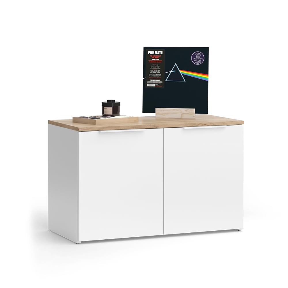 Vicco Credenza Wido, Bianco/Sonoma, 80 x 50 cm con 2 porte, adatto per riporre abiti e oggetti per la casa