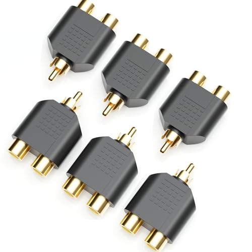 BERLAT RCA Splitter RCA Splitter 1 Male 2 Female for Audio Video Av TV Cable Conversion Simple to use Plug and Play - 6 pcs