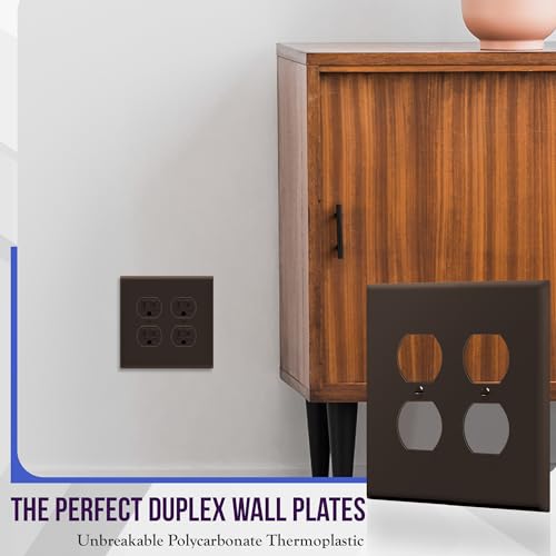 Image of ENERLITES Duplex Receptacle Outlet Wall Plate, Midway Size 2-Gang 4.88 inch x 4.92 inch, Unbreakable Polycarbonate Thermoplastic, UL Listed, 8822M-BR, Brown