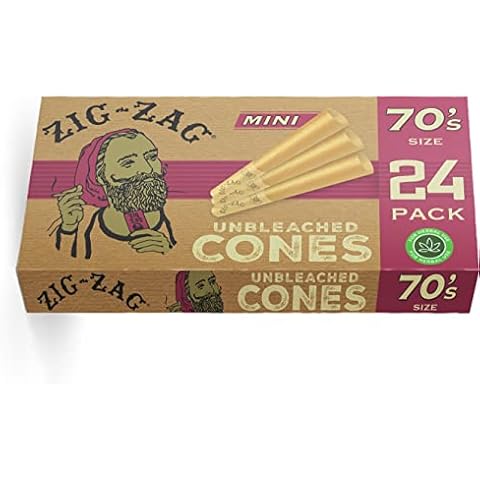 Zig-Zag Unbleached Pre Rolled Cones 70MM - 24 Pack Box (1 Box) & Bulk Carton of 12 Boxes (288 Cones) | Premium Quality, Slow Burn & Easy to Fill | Rolling Papers for Convenient Use. (1 Box of 24 Cover
