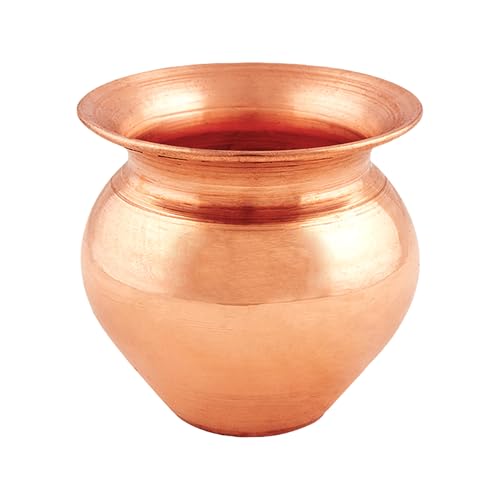 Atharv Lota for puja Made of Pure Copper, Copper Vessel Lota Kalash for Pooja at Home, Wedding Purpose, use in Offiece,Temple and All Festival. 500 ML Set of 1,L 4 x W 4 x H 4 inches(ASZ0027)