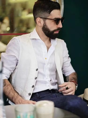 Men's Summer Linen Vest Slim Fit Vintage Suit Vest Beach Wedding Casual Waistcoat for Party Groomsmen3