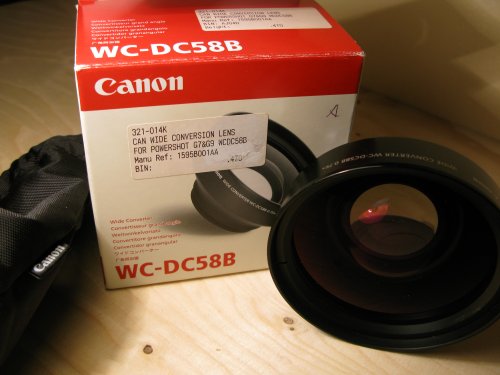 Canon WC-DC 58 B - Conversor de gran angular para cámaras Canon PowerShot A650 IS/G6/G7/G9 (0.75x), negro