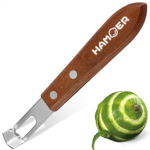 HAMOER Channel Knife Zester - Fruit and Vegetable Tool for Decorating Cocktails, Desserts, and Salads Stainless Steel Tip Wooden Handle