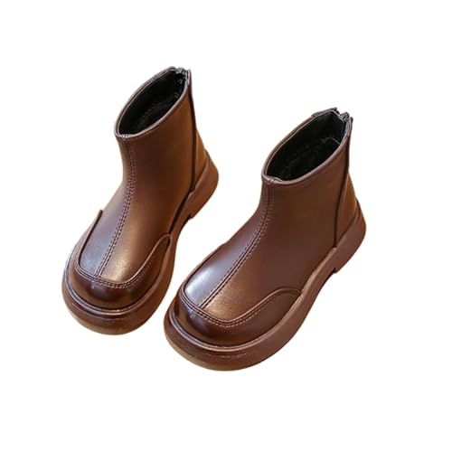 Girls Fashion Ankle Boots Classic Hiking Booties PU Leather Outdoor Chunky Low Heel Casual Shoes with Back Zipper