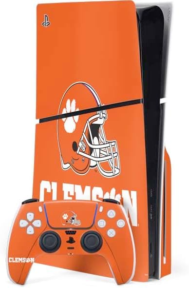 Skinit Decal Gaming Skin Compatible with PS5 Slim Disk Bundle - Officially Licensed Clemson University Tiger Print Design