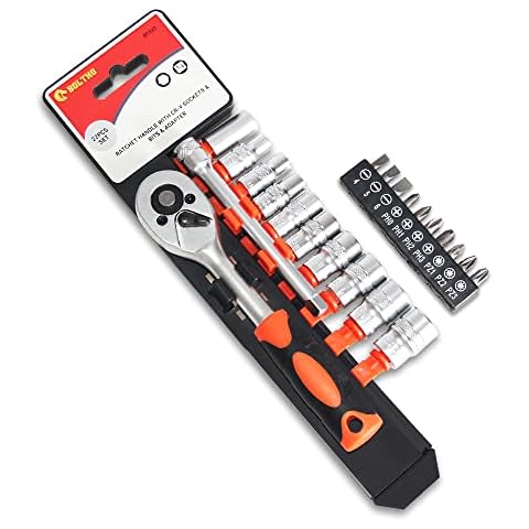 BOLTHO 22pcs Drive Socket Set, 1/4" Ratchet Handle, Teeth Socket Ratchet Drive Handle Wrench,Drive Torque Wrench for Repair Tools Cover