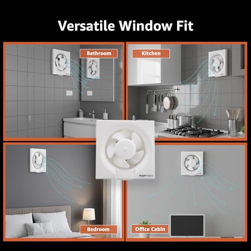 Image of Amazon Basics Ventilation 6 inch Fan | 30W | 5 Blades | 150 mm | 5.6 dB Low Noise | Window Mount | Wall Switch Control | White Plastic