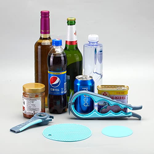 Latest Jar Bottle Opener For Weak Hands,4 &5 In 1 Multi Function Non-Slip Can Lid Opener Tools With Silicone Jar Gripper Pad,Suitable For Seniors,Children And Arthritic Hands (4-Piece -Set) New Blue-B #TOP6
