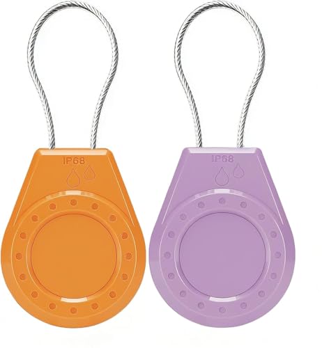 Image of Air Tagholder Keychain Case with Steel Wire Cable & Hex Lock, Waterproof Anti-Lost Shockproof Cover Compatible with Apple Air Tag for Luggage, Backpack, Keys (Orange+Purple)