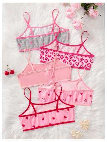 Verdusa Girl's 5 Pack Training Bras Cute Graphic Scoop Neck Spaghetti Strap Wireless Bralettes2