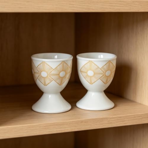 Image of Cinf Ceramic Egg Cups, Set of 2, Art Deco Boiled Egg Holders for Breakfast