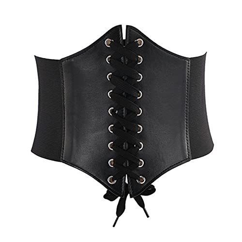 QUUPY Corset élastique à lacets pour femme Noir