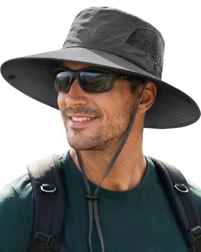 Sun Hats for Men Women Sun Protection Waterproof Wide Brim Bucket Hat Foldable Outdoor Fishing Hiking Beach Safari Hat Darkgrey
