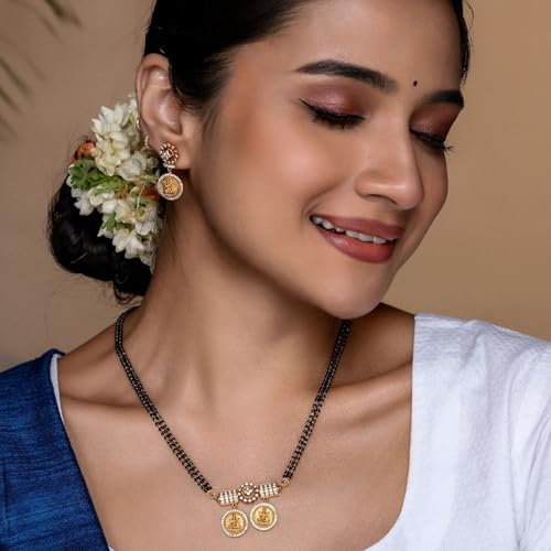 Dhriti Coin Antique Black Beads Mangalsutra Necklace Set | Indian Jewelry Set for Women | Perfect for Ethnic Occasions | Traditional South Indian Necklace | 1 Year Warranty*2