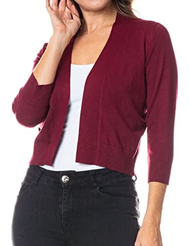 Image of Bolero Cropped Cardigans Shrugs for Women - 3 /4 Sleeve Open Front Cover up for Dresses
