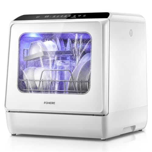 Portable Countertop Dishwasher with 6 Programs, Dual Spray (Powerful & Gentle), High-Temp & Air-Dry, Timer Function, 5L Built-in Water Tank – Compact Design for Home, Apartments, RVs, No Hookup Needed