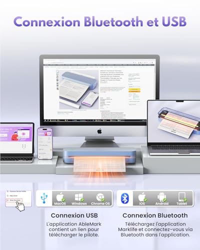 Imprimante A4 pour les déplacements avec connexion Bluetooth Android iOS bleue