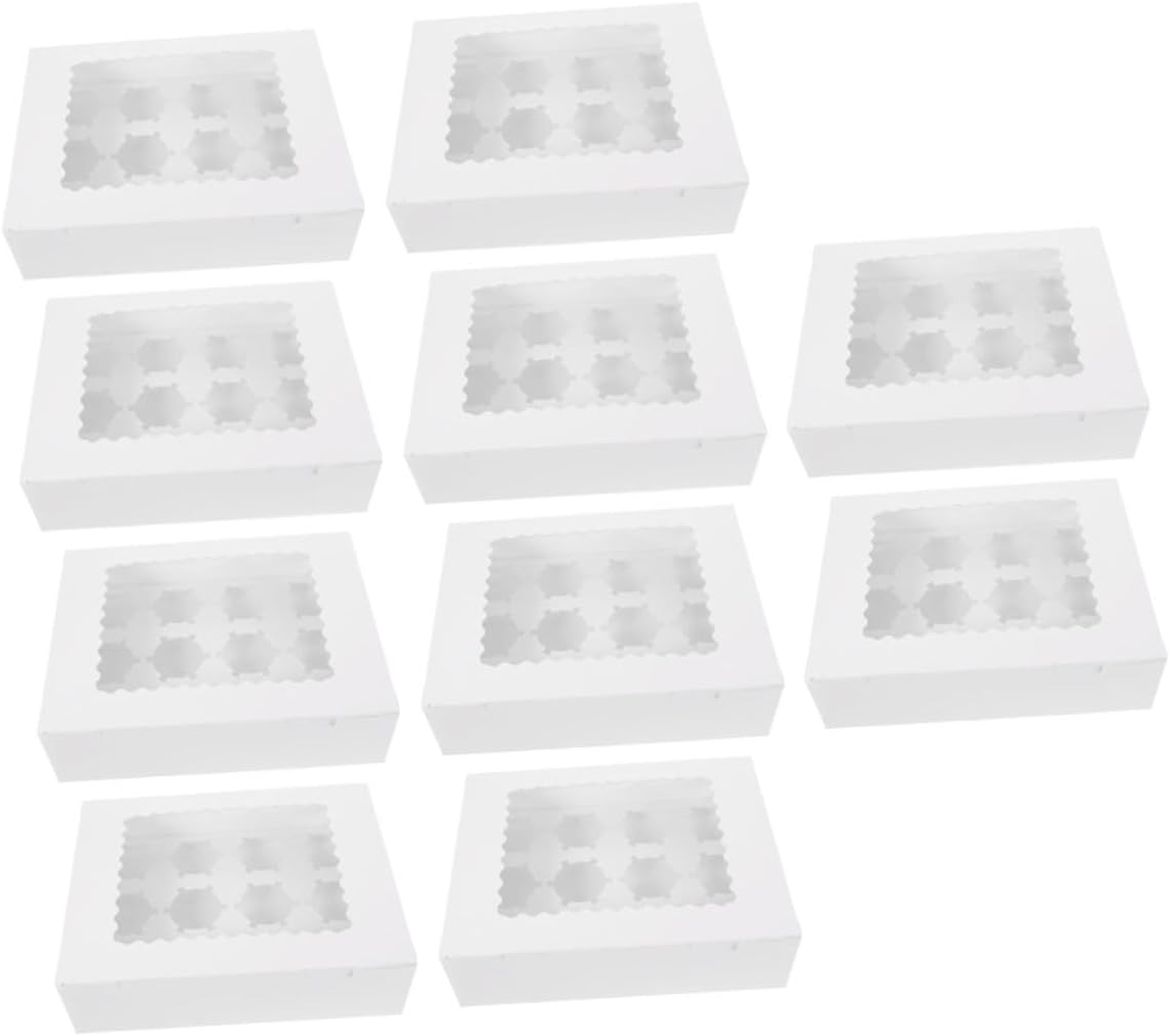 TIDTALEO 10pcs Paper Bakery Box with Window for Cupcakes Muffins Pastries, White Cardboard Baking Packing Boxes, Food Storage for Home Kitchen and Party Use