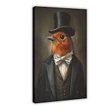 Poster auf Leinwand, viktorianisches Rotkehlchen im Anzug, 