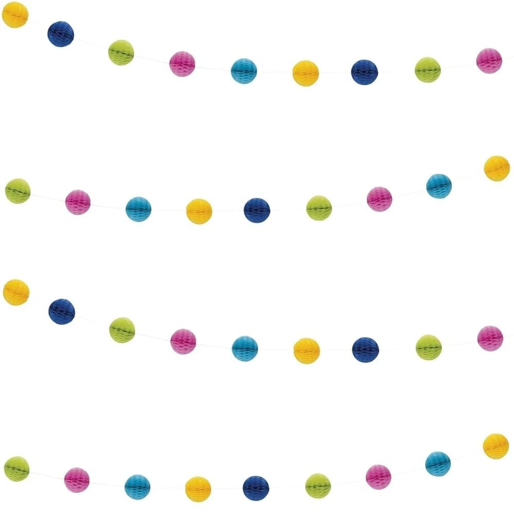 Vibrant Multicolor Paper Honeycomb Ball Garland (2 Meters) 1 Piece - Elegant Party Decoration for Events and Celebrations, 7'