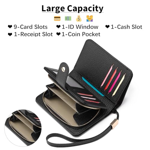 GAEKEAO Small Wallets Woman RFID Blocking Leather Wristlet Purse Bifold Ladies Wallet Credit Card Holder with ID Window2
