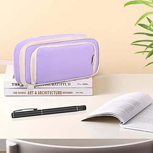 Image of iSuperb Large Capacity Pencil Case Macaron Pencil Pouch Purple Pen Bag with 2 Compartments Pen Organizer for School Teen Boys Girls Men Women
