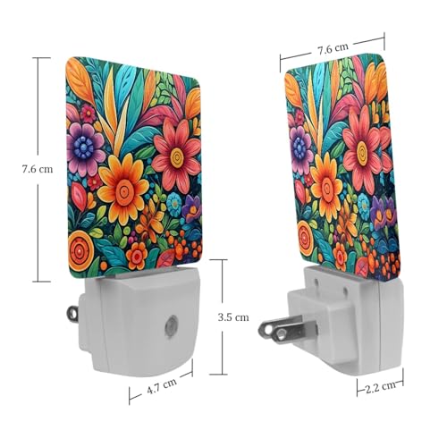 Image of NEWzone Colorful Boho Florals Night Light [2 Pack], Plug in Wall Led Night Lights Decor for Boys Girls Room, Dusk to Dawn Sensor Wall Lamp for Stairway /Bedroom /Kitchen /Nursery Room