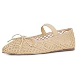 AMINUGAL Raffia Ballet Flats Shoes for Women Mesh Mary Jane Flats Bows Round Toe Ballerina Flats Espadrilles Fishnet Flats Shoes Women Dressy Comfortable Retro Casual Stretch Band Shoes Size 8