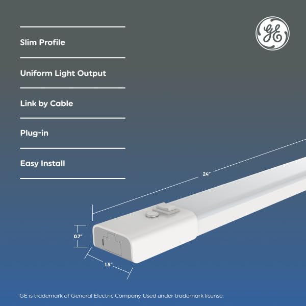 Image of GE LED HD+ Undercabinet Light Fixture, Linkable Integrated Slim Profile Fixture for Kitchens, Warm White Color, Plug-in, 24in (1 Pack)