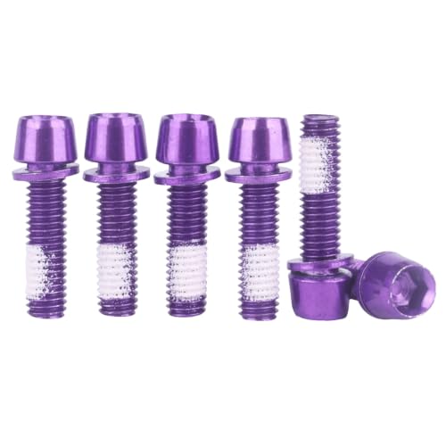 Image of Steel M5x18mm Bolts with Washer, Allen Hex Tapered Screw for Bicycle Stem, Pack of 6 (Purple)