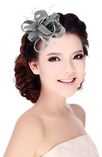 V-SOL GEMVIE Mujer Tocado de Boda Fiesta con Pluma Accesorios de Pelo Talla Única Gris
