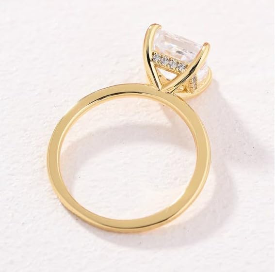 yasu jewels 14k gold plated diamond wedding ring, 2.0 CT Princess Diamond Engagement Ring, Wedding Promise Ring, Simple Hidden Halo Ring, Gifted for her,size 3-122