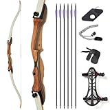 62 Zoll Bogenschießen Recurve Bogen Set für Erwachsene und Anfänger, Holz Takedown Recurve Bogen für Outdoor, Jagd und Praxis, Rechte Hand, 26/30/34/17.2 kg (13.6 kg Set)