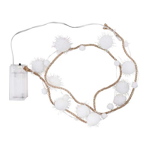 Ideen mit Herz LED-Lichterkette, Pompons mit Juteband, 20 LED-Lämpchen in Warmweiß mit weiß-irisierenden Pompons