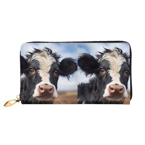 Cute Cow Women's Wallet Long Zip Around, Premium Vegan Leather Wallet with 12 Card Holders, Large Capacity,Gift Ready Packaging