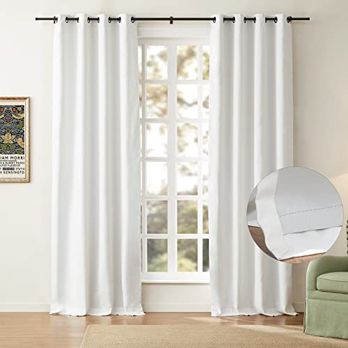 ChadMade White Linen Drapery, Heavyweight Linen 108 Inches Long, Linen Blackout Curtain Bedroom, Grommet Linen Curtain, White, 50 Inches Wide by 108 Inches Length, 1 Panel