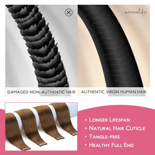 Image of Wennalife Tape in Hair Extensions Human Hair Light Auburn Brown Tape in Extensions, 10pcs 20g 12 inch Remy Invisible Tape Ins Straight Colored Soft Real Human Hair Tape in Extensions Refill Set
