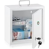 KYODOLED Locking Medicine Cabinet, Medication Lock Box with Key, Wall Mount Medical Cabinet for Safe Medication Storage, 10 * 4.7 * 10 Inch, White