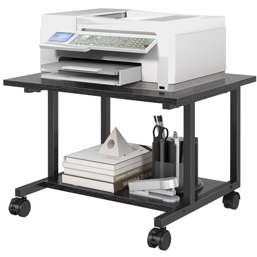 Livofloral Unter-Schreibtisch Druckerständer, 52 x 40 cm Druckerwagen mit Rollen, Mobiler Druckertisch für Homeoffice, Großer Druckerständer mit Stauraum, Druckerwagen für Minikühlschrank, Schwarz