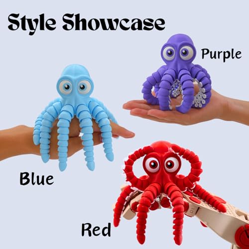 Image of 3D Printed Cute Octopus Toys,Flexible Joint 3D Printed Animals(Pink) | boy toys age 6-8,Animal Figurine,Easter Basket Stuffers for Kids, 3D Printed toys, Classroom Prizes Supplies