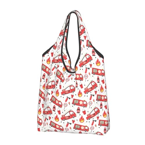 TZTTZT Bolsas de compras reutilizables, bolsas de compras plegables para camiones de bomberos, bolsa de comestibles con asas, Negro, 1 PC