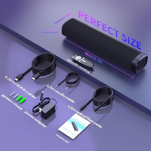 Sound Bar for Smart TV, Bluetooth Sound bar for TV with Optical/AUX/HD ARC, 50w Surround Sound Speakers, Surround Sound System for TV/PC/Gaming/Projectors, Wall Mountable PC Soundbar