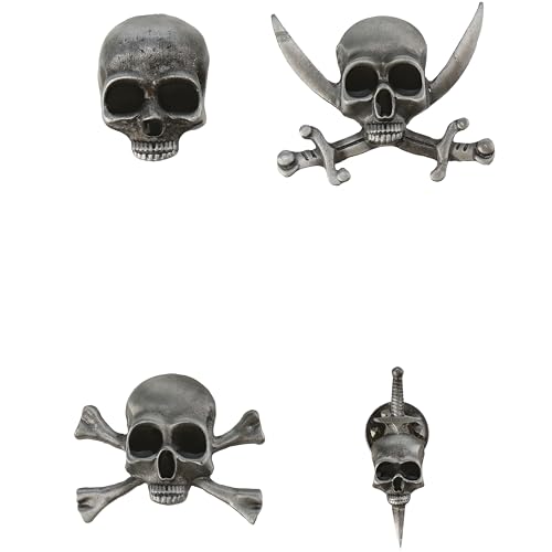 2Pcs Antique Silver Gothic Skull Brooch, Enamel Lapel Pins for Backpack Hat Bags Jacket Coat, Unique Cool Jewelry Gifts for Men and Women2