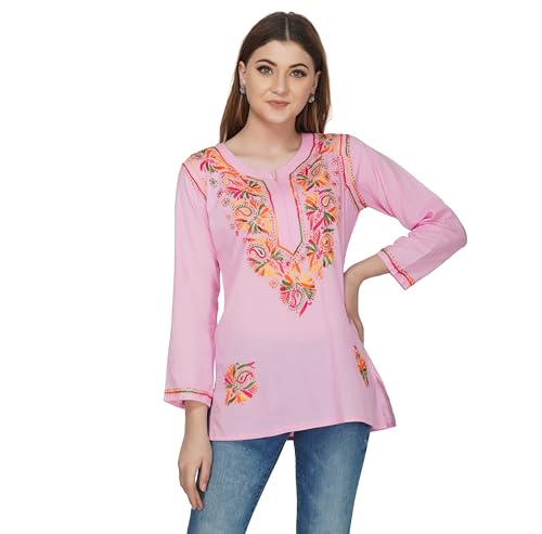 Image of Vahson Designer Hand Lucknowi Chikankari Embroidery Cotton Short Kurti for Women /Girls