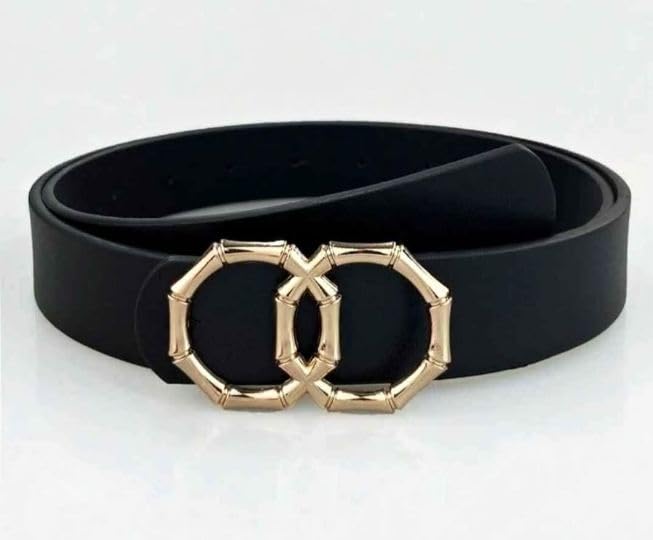 Women Artificial Leather Belt with Gold Rectangular Buckle | Stylish Casual & Formal Waist Belt (4006-BLACK_)-image-42