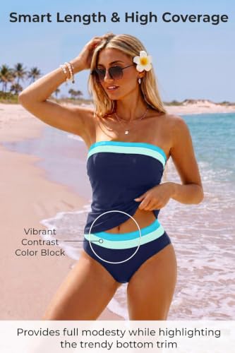 Image of Daci Women Strapless Tankini Tummy Control 2 Piece Bandeau Swimsuit